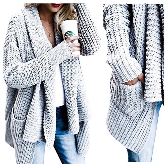 Sweaters - FLASH SALE Oversized Chunky Cardigan Gray Medium